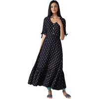 Aurelia Women's Black Khadi Printed Dress