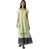 Aurelia Women's Cotton Animal Print Regular Kurta (22Fea12930Ss-503644_Yellow_Xs)