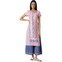 Aurelia Women's Cotton Animal Print Regular Kurta (22Fea12930Ss-503639_Quartz Pink_S)