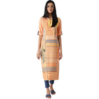 Aurelia Women's Viscose Geometric Regular Kurta (22Fea12941-503651_Apricot Wash_L)