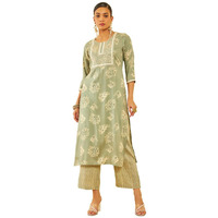 Soch Womens Sap Green Rayon Embroidered Kurta Set With Sequins