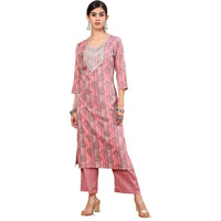 Soch Womens Pink Ethnic Motif Printed Rayon Kurta Set With Zari Work
