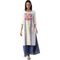 Aurelia Women's Viscose Animal Print Regular Kurta (22Fea12929-503744_White_Xs)