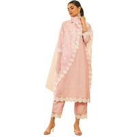 Soch Womens Blush Pink Chanderi Embroidered Suit Set With Scalping
