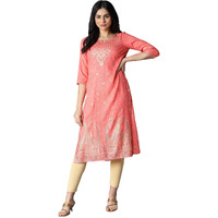 Aurelia Women's Paisley Printed Sequin Regular Peach Kurta