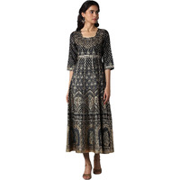 Aurelia Women's Polyester Black Floral Printed Dress Midi (22Fea13206-505248 S)