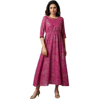 Aurelia Women's Polyester Pink Floral Printed Dress Midi (22Fea13208-504266 3Xl)