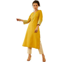 Soch Womens Mustard Silk Blend Embroidered Kurta Set With Thread Work