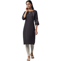 W For Woman Women's Rayon Solid Regular Kurta (22Few15956-216689_Black_S)