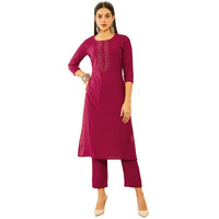 Soch Womens Magenta Viscose Yoke Design Kurta Set With Cutdana