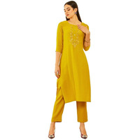 Soch Womens Mustard Viscose Yoke Design Kurta Set With Cutdana