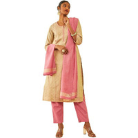 Soch Womens Beige Chanderi Floral Embroidered Suit Set With Zari