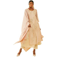 Soch Womens Blush Pink Chanderi Floral Embroidered Suit Set With Zari