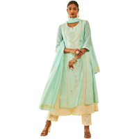 Soch Womens Powder Blue Chanderi Floral Embroidered Suit Set With Zari