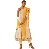 Soch Womens Cream Chanderi Floral Embroidered Suit Set With Zari