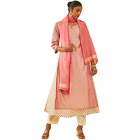 Soch Womens Onion Pink Chanderi Floral Embroidered Suit Set With Zari