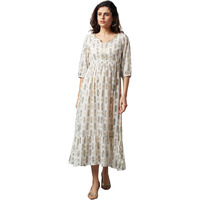 Aurelia Women's Polyester White Flared Dress Ankle Length (22Fea13169-504178 3Xl)