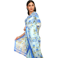 Soch Womens Blue Floral Print Chiffon Saree