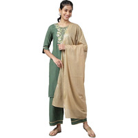 Green Printed Kurta, Green Palazzo And Dupatta Set