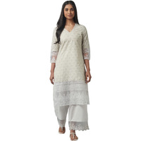 W For Woman Women's Cotton Floral Regular Kurta (22Few17519-118091_Moonstruck Grey_5Xl)