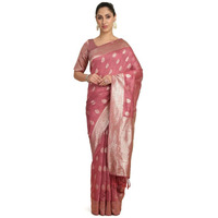 Soch Womens Onion Pink Tussar Zari Woven Saree With Tassels