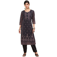 Soch Womens Black Print With Embroidery Georgette Kurta Set With Sequins
