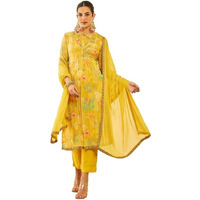 Soch Womens Mustard Crepe Floral Printed Suit Set With Sequins Details