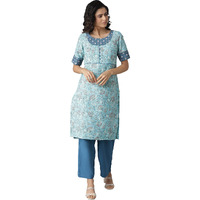 Aurelia Women's Polyester Kurta & Culotte (22Onas13032-505133_Blue_Xl)