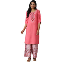 Aurelia Women's Polyester Kurta & Palazzo (22Onas13034-603849_Pink_L)