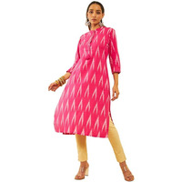 Soch Womens Pink Cotton Ikat Printed Straight Kurta With Sequins