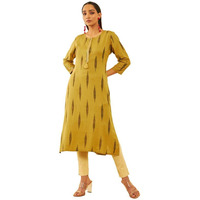 Soch Womens Olive Cotton Ikat Printed Straight Kurta With Sequins