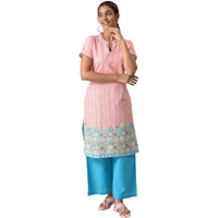 Peach Printed Kurta With Blue Palazzos