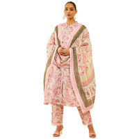 Soch Womens Pink Kota Floral Printed Suit Set With Lace Details