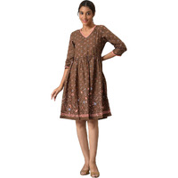 Aurelia Women's Polyester Fit And Flare Knee-Length Casual Dress (22Ona13070-505324_Brown