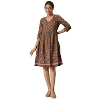 Aurelia Women's Polyester Fit And Flare Knee-Length Casual Dress (22Ona13070-505324_Brown