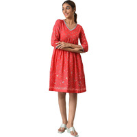 Aurelia Women's Polyester Fit And Flare Knee-Length Casual Dress (22Ona13070-505325_Red