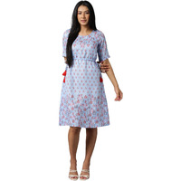 Aurelia Women's Polyester Fit And Flare Knee-Length Casual Dress (22Ona13252-505340_Blue_2Xl)