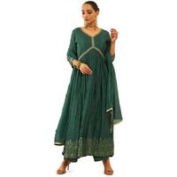Soch Womens Green Chinon Sequinned Embellished Suit Set With Mirror Work