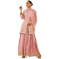 Soch Womens Onion Pink Chinon Sequinned Embellished Suit Set