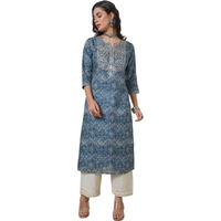 Soch Womens Blue Geometric Print Art Silk Kurta With Zari
