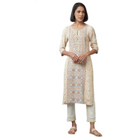 W For Woman Women's Rayon Floral Regular Kurta (22Few16067-117447_Ecru_M)