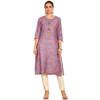 Soch Womens Purple Floral Printed Rayon Straight Kurta With Tassels