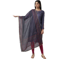 W For Woman Wishful Women's Floral Polyester Dupatta (22Fes81110-116895-Grey-Free Size_Greyish Blue_Free Size)