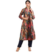 Soch Womens Green Floral Printed Organza Suit Set With Sequins