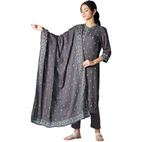 W For Woman Women Grey Printed Cotton Dupatta, Free Size
