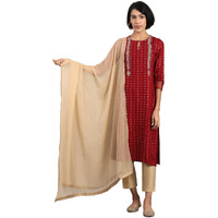 W For Woman Polyester Women Golden Chiffon Dupatta With Sequin, Free Size