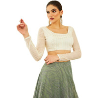 Soch Womens Cream Georgette Sequinned Embellished Blouse With Tie-Ups