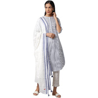 W For Woman Women's Cotton Kurta, Slim Pant & Dupatta (22Fews17780-312352_Dark Chambray Blue_Xs)