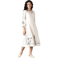 W For Woman Ecru Embroidered Rayon Blend A-Line Dress With Threadwork