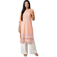 Aurelia Printed Viscose Mandarin Womens Kurta (Medium,Pink)